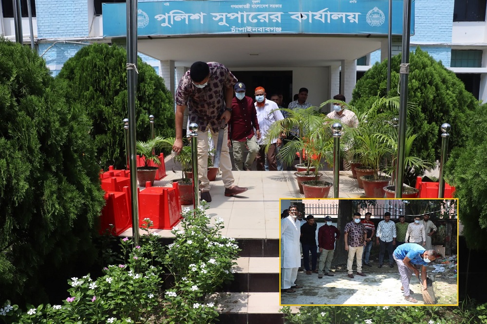 এডিস মশার প্রজননস্থল ধ্বংসে মাঠে  চাঁপাইনবাবগঞ্জ জেলা পুলিশ