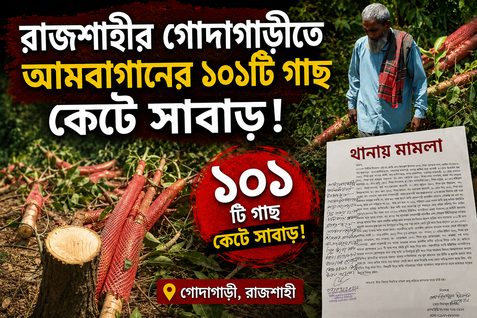 রাজশাহীর গোদাগাড়ীতে আমবাগানের ১০১টি গাছ কেটে সাবাড়, থানায় মামলা