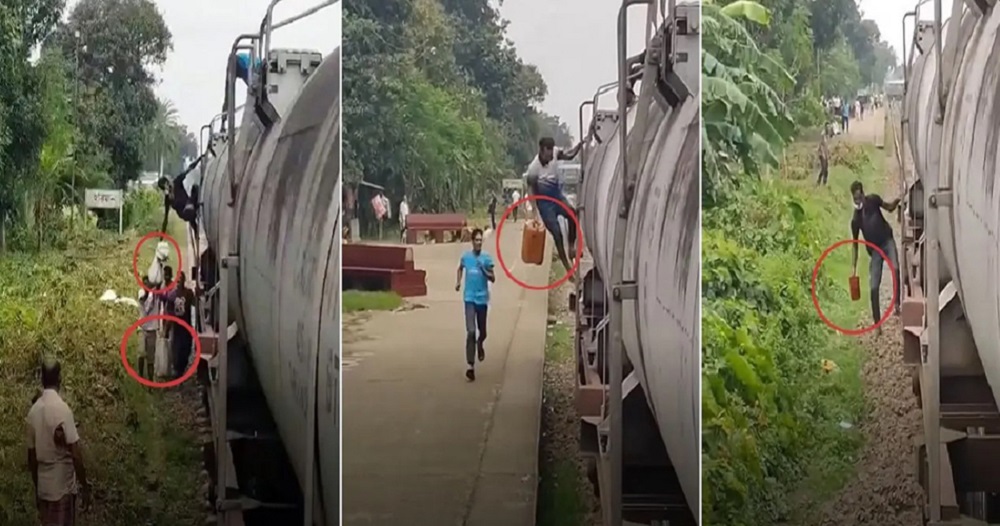 রাজশাহীর হরিয়ানে চলন্ত ট্রেন থেকে তেল চুরির মহোৎসব