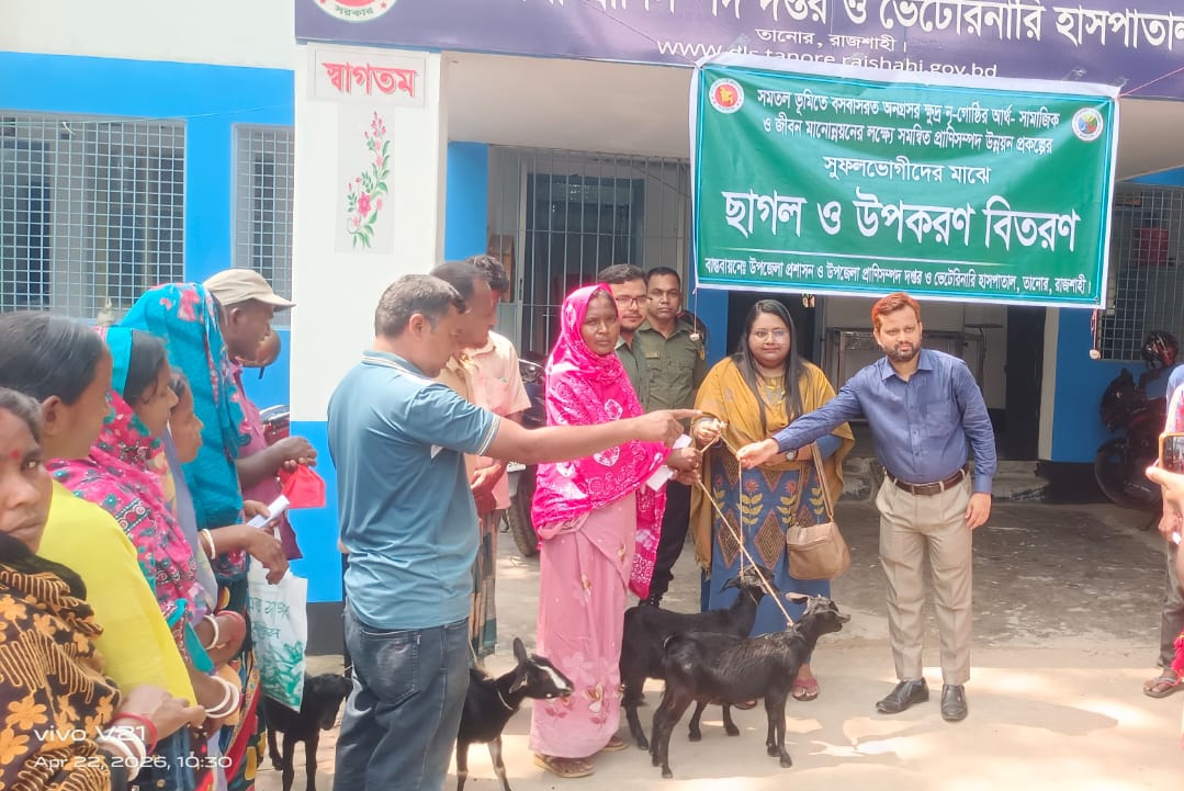 তানোরে  ক্ষু্দ্র নৃগোষ্ঠীর নারী পুরুষের মাঝে বিনামূল্যে  ছাগল বিতরন